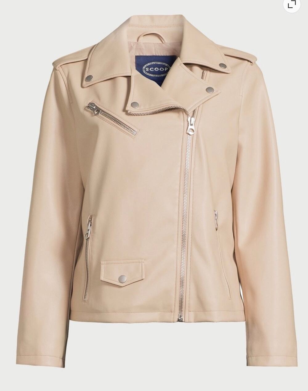 Scoop Womens Faux Leather Asymmetrical Zip Moto Jacket Barely There Pink Size XS